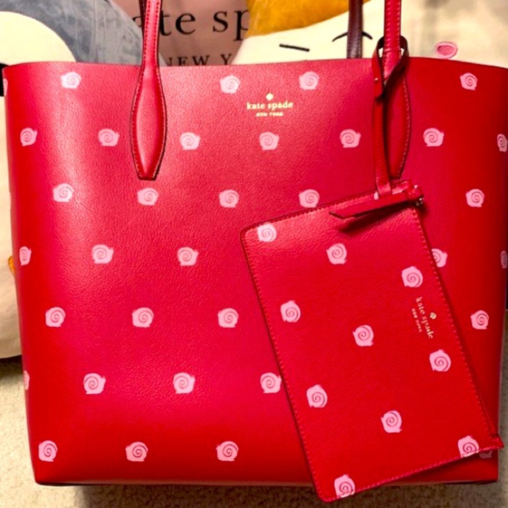 Kate, spade, enchanted forest, red reversible leather bag.